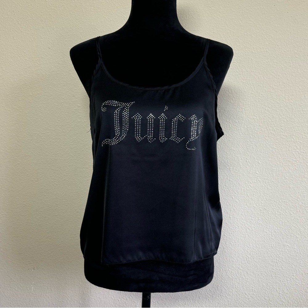 Juicy Couture top women large satin silky spaghetti strap rhinestone embellished
